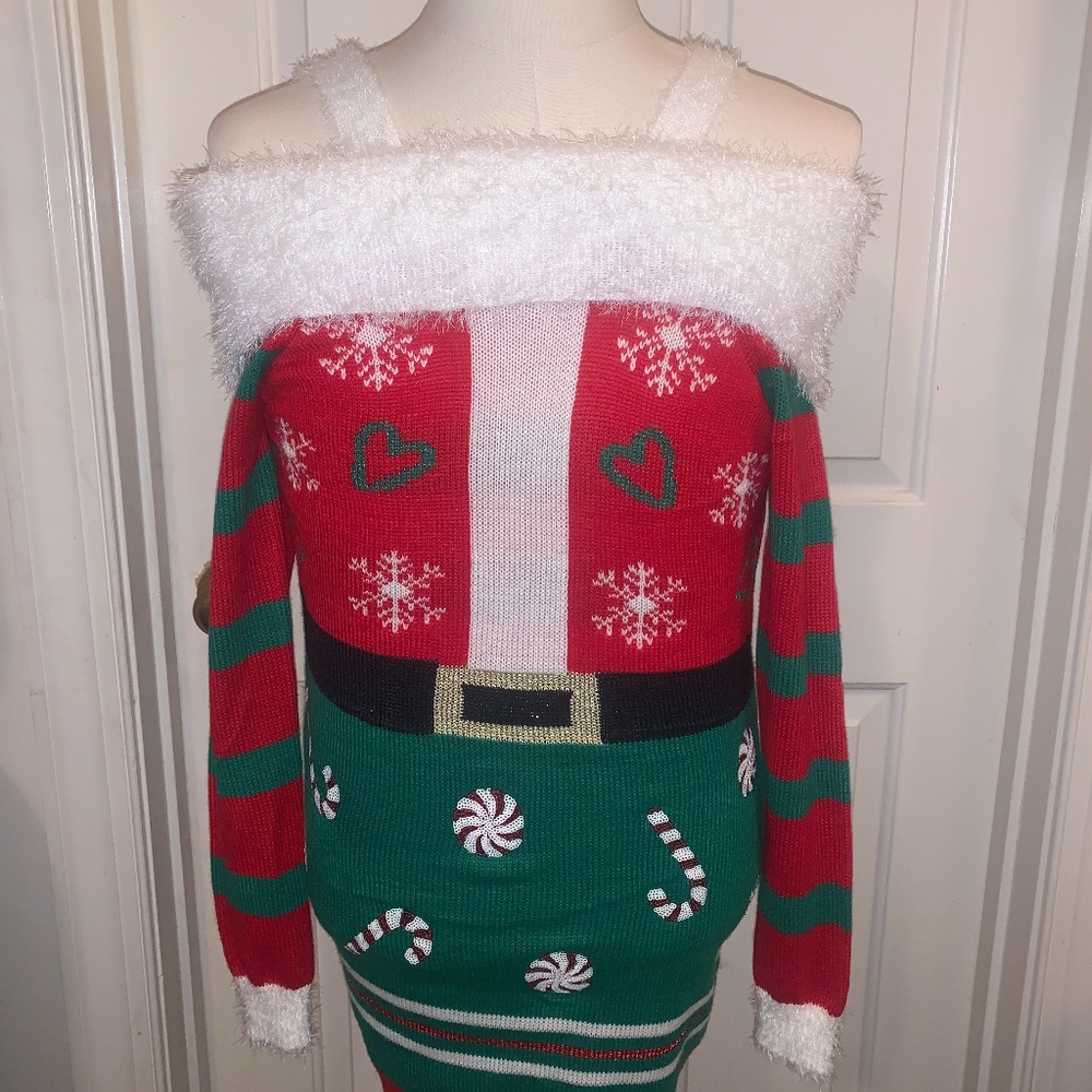 NEW KNIT CANDY HEART SANTA DRESS - SIZE ADULT XS